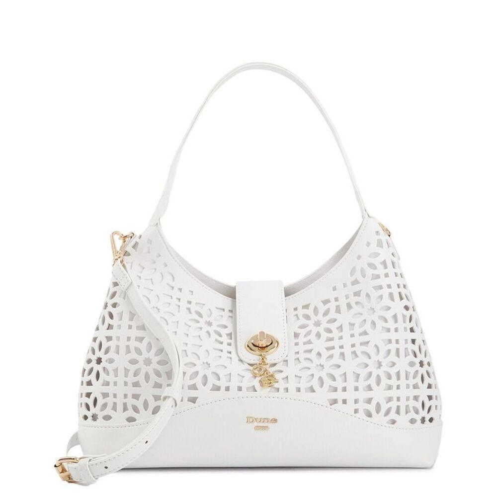 Dune London Delaser M Medium Laser Cut Shoulder Bag, White